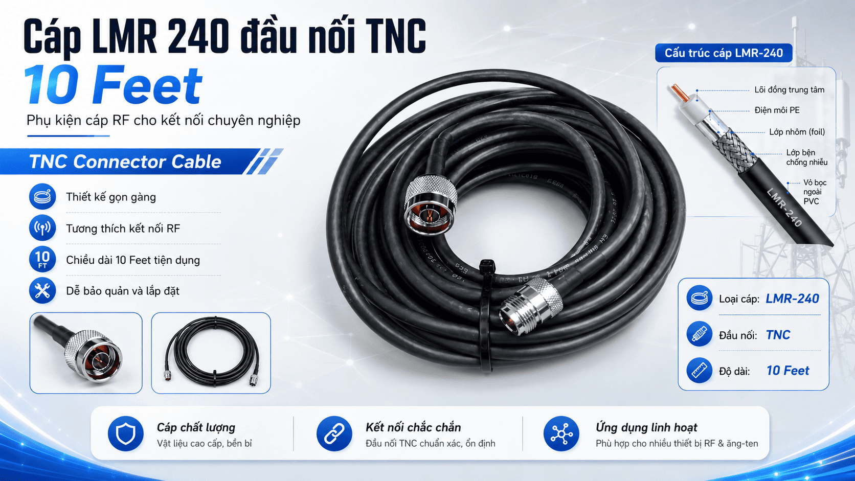 Cáp LMR 240 đầu nối TNC 10 Feet