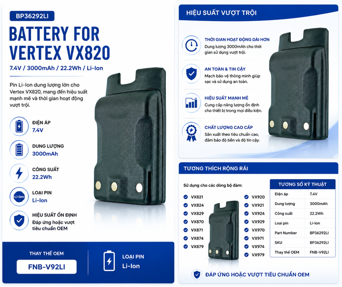 Pin bộ đàm Vertex VX820