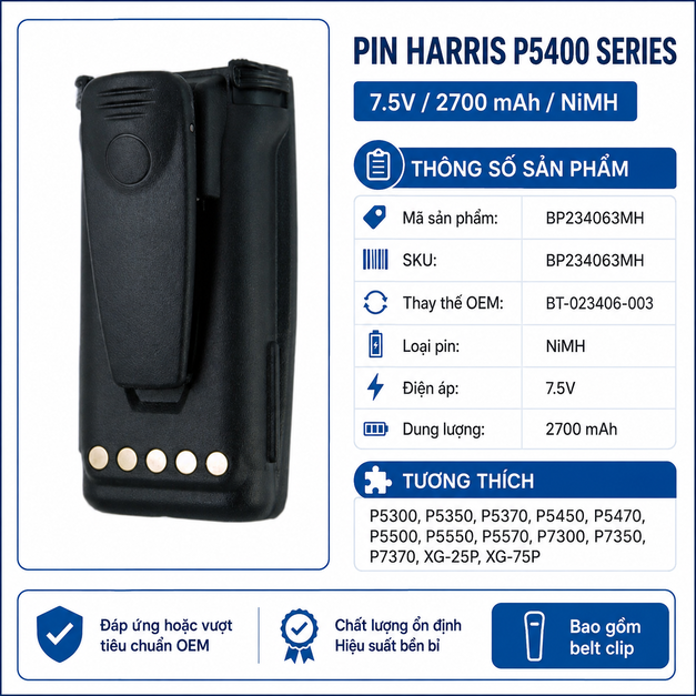 Pin bộ đàm Harris P5400