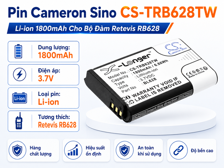 Pin Cameron Sino CS-TRB628TW Li-ion 1800mAh Cho Bộ Đàm Retevis RB628