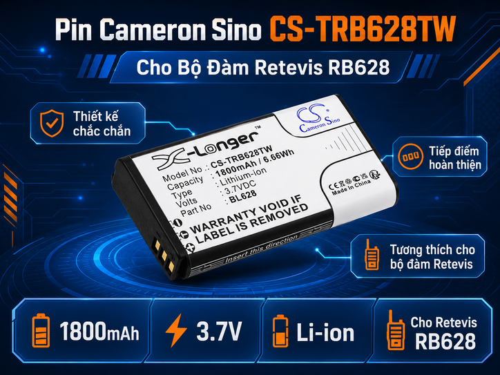 Pin Cameron Sino CS-TRB628TW Li-ion 1800mAh Cho Bộ Đàm Retevis RB628