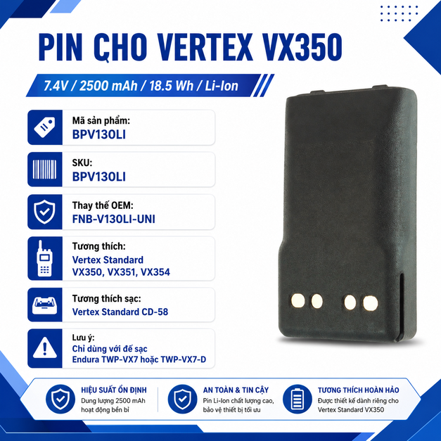 Pin bộ đàm Vertex VX350 BPV130LI