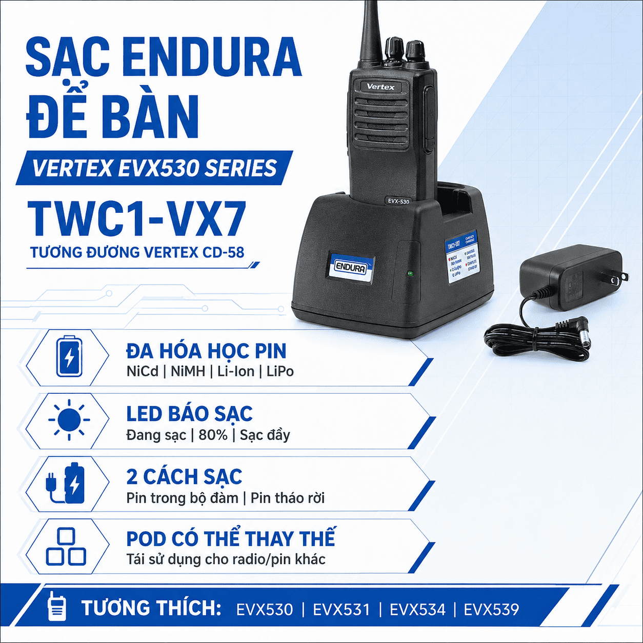 Bộ sạc Vertex EVX530 TWC1-VX7