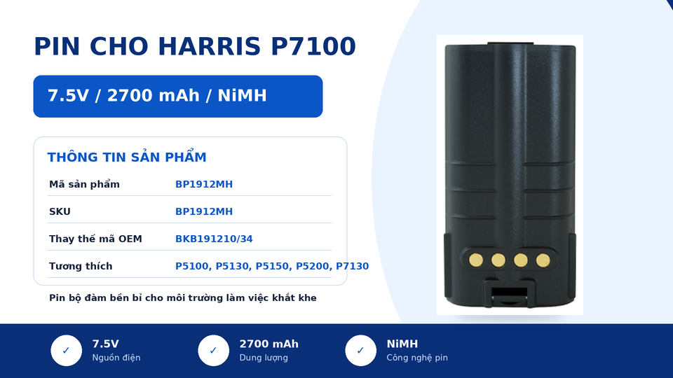 Pin bộ đàm Harris P7100 BP1912MH