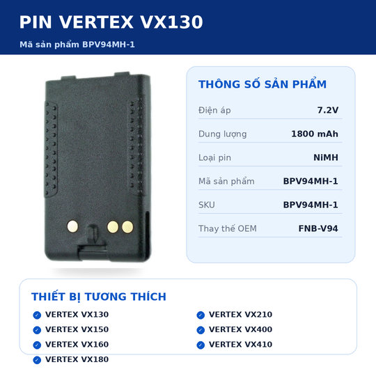 Pin bộ đàm Vertex VX130 BPV94MH-1