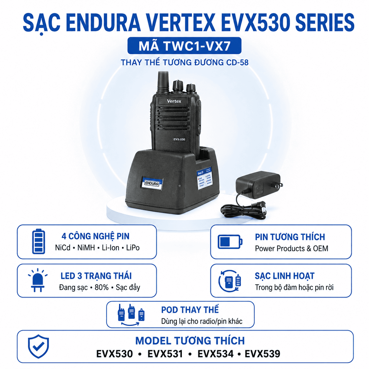 Bộ sạc Vertex EVX530 TWC1-VX7